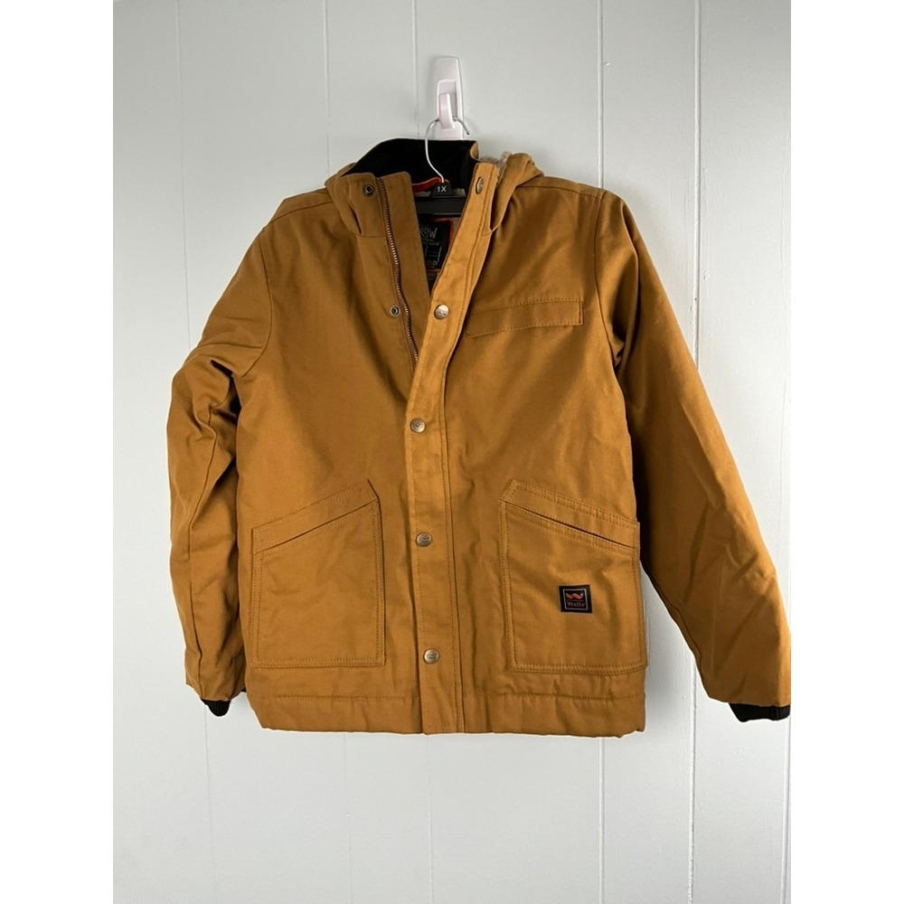 Walls Kids Brown Duck Canvas Sherpa Lined Hooded Work Jacket Size Large